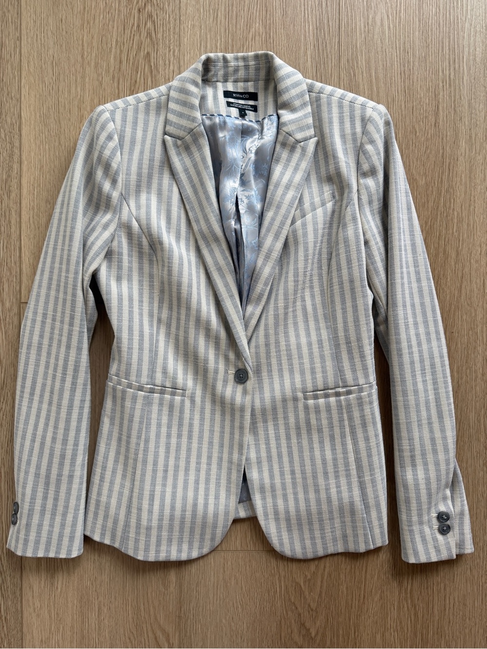 RW&Co Striped Light Blue & Cream Women's Blazer